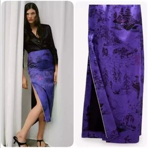 Zara High Waist Piped Printed Satin Skirt